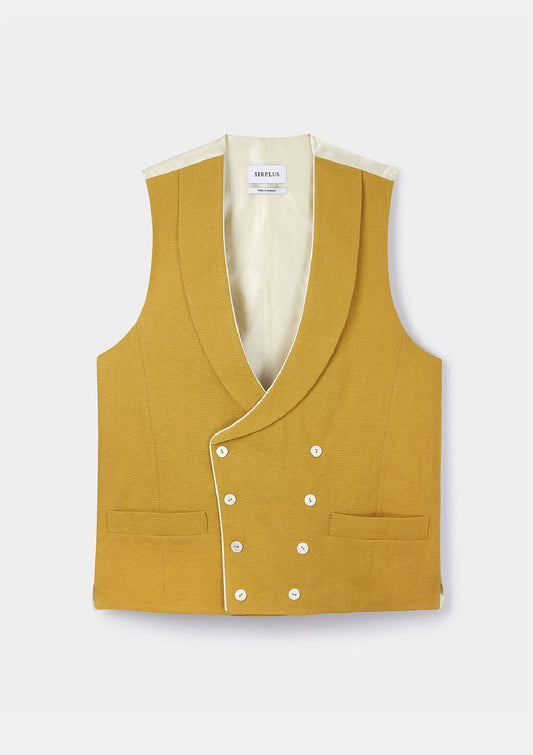 Mustard Shawl Lapel Double Breasted Waistcoat, Double Breasted Waistcoats - SIRPLUS