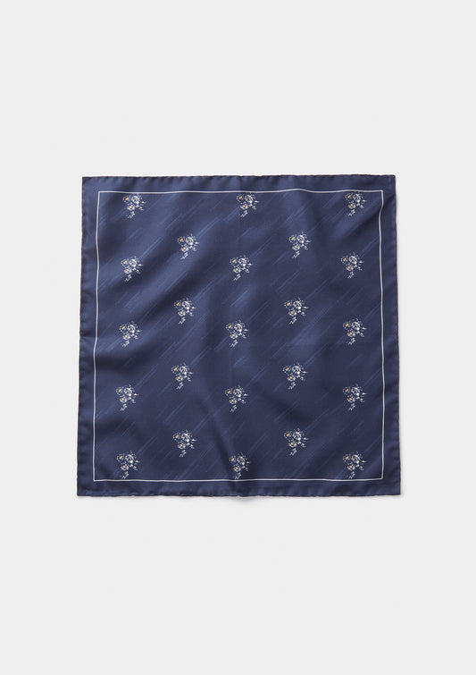 Navy Bouquet Silk Pocket Square by SIRPLUS