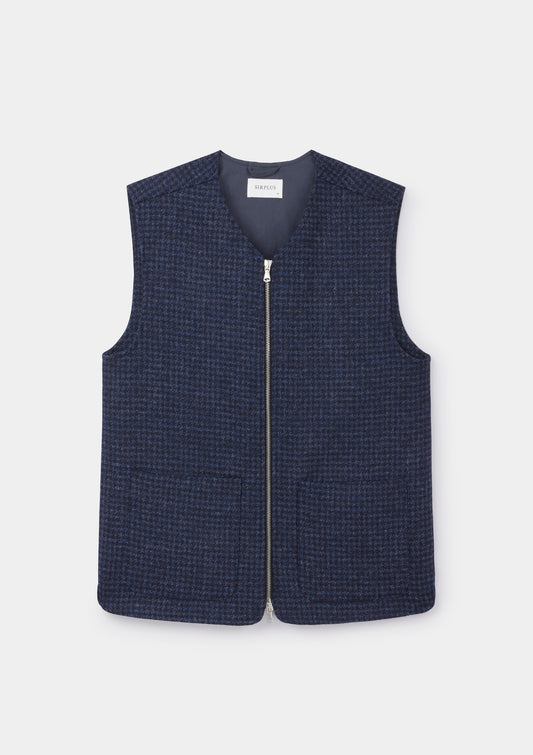 Navy Houndstooth Wool Gilet