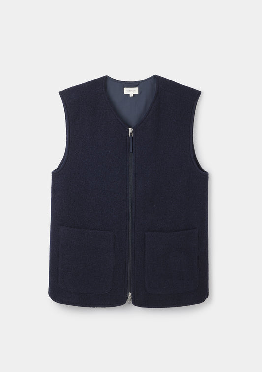 Navy Boucle Wool Gilet by SIRPLUS