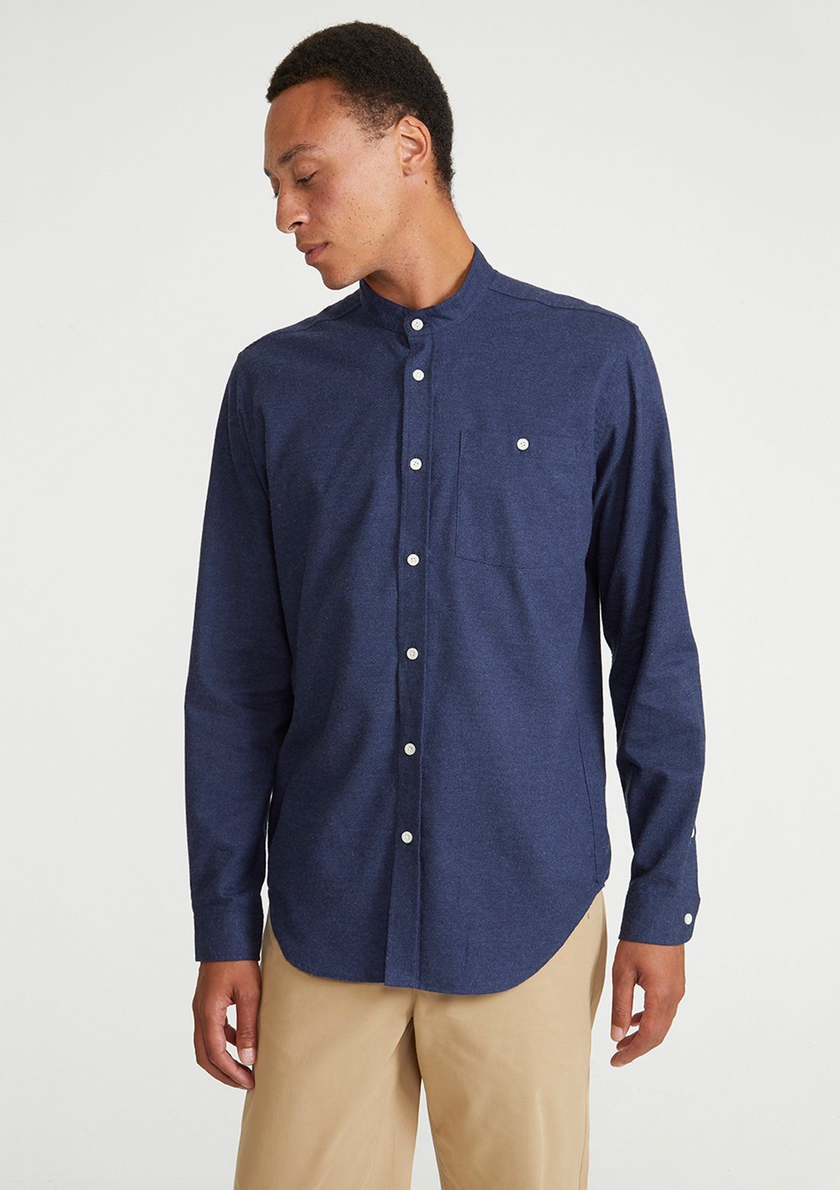 Navy Cotton Cashmere Grandad Shirt