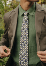 Navy & Green Tile Print Tie