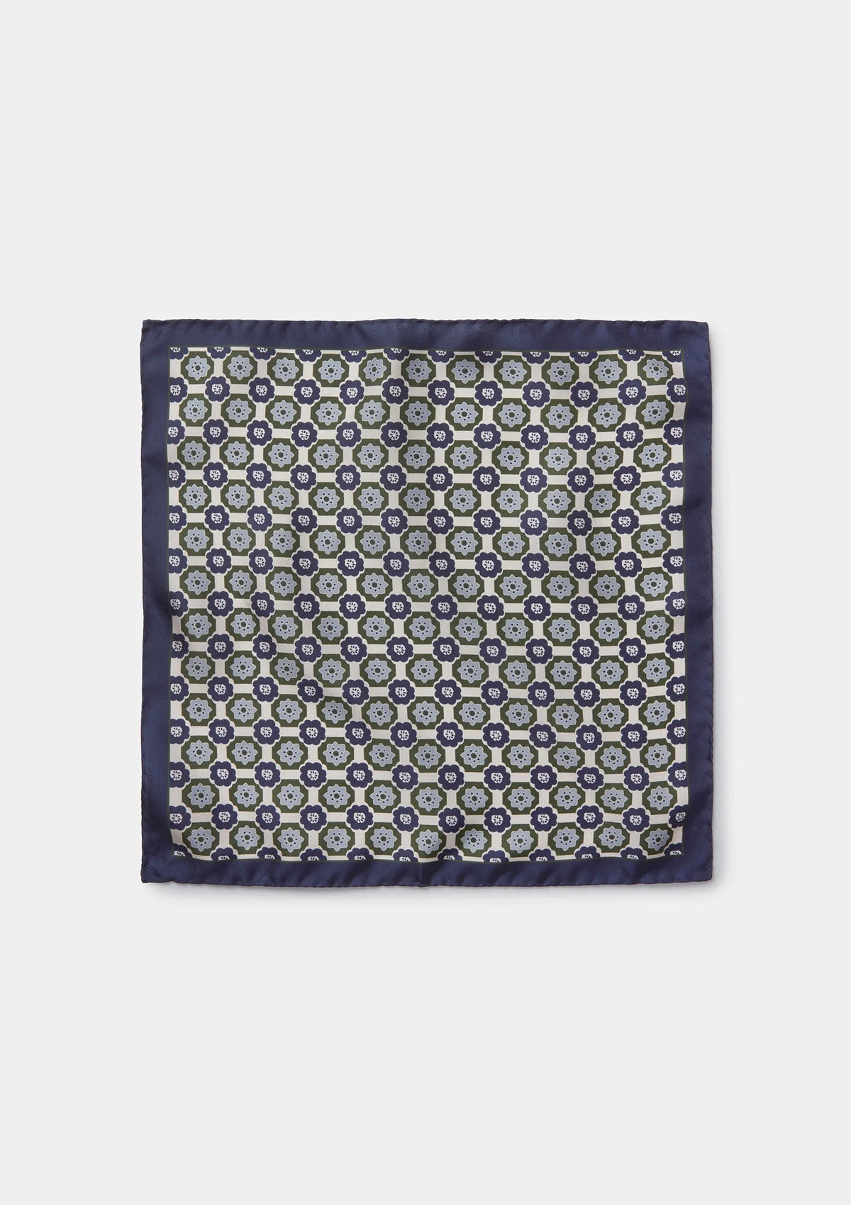 Navy & Green Tile Print Pocket Square