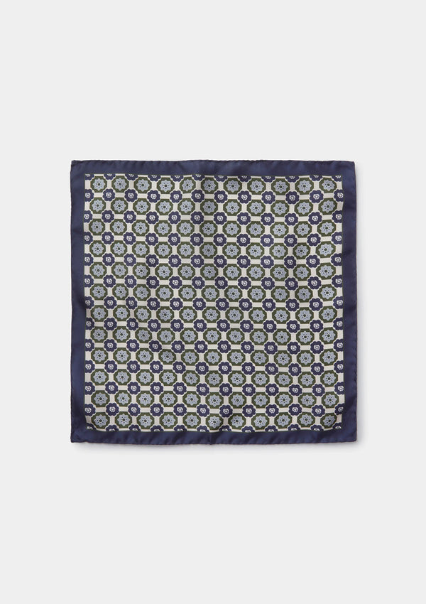 Navy & Green Tile Print Pocket Square