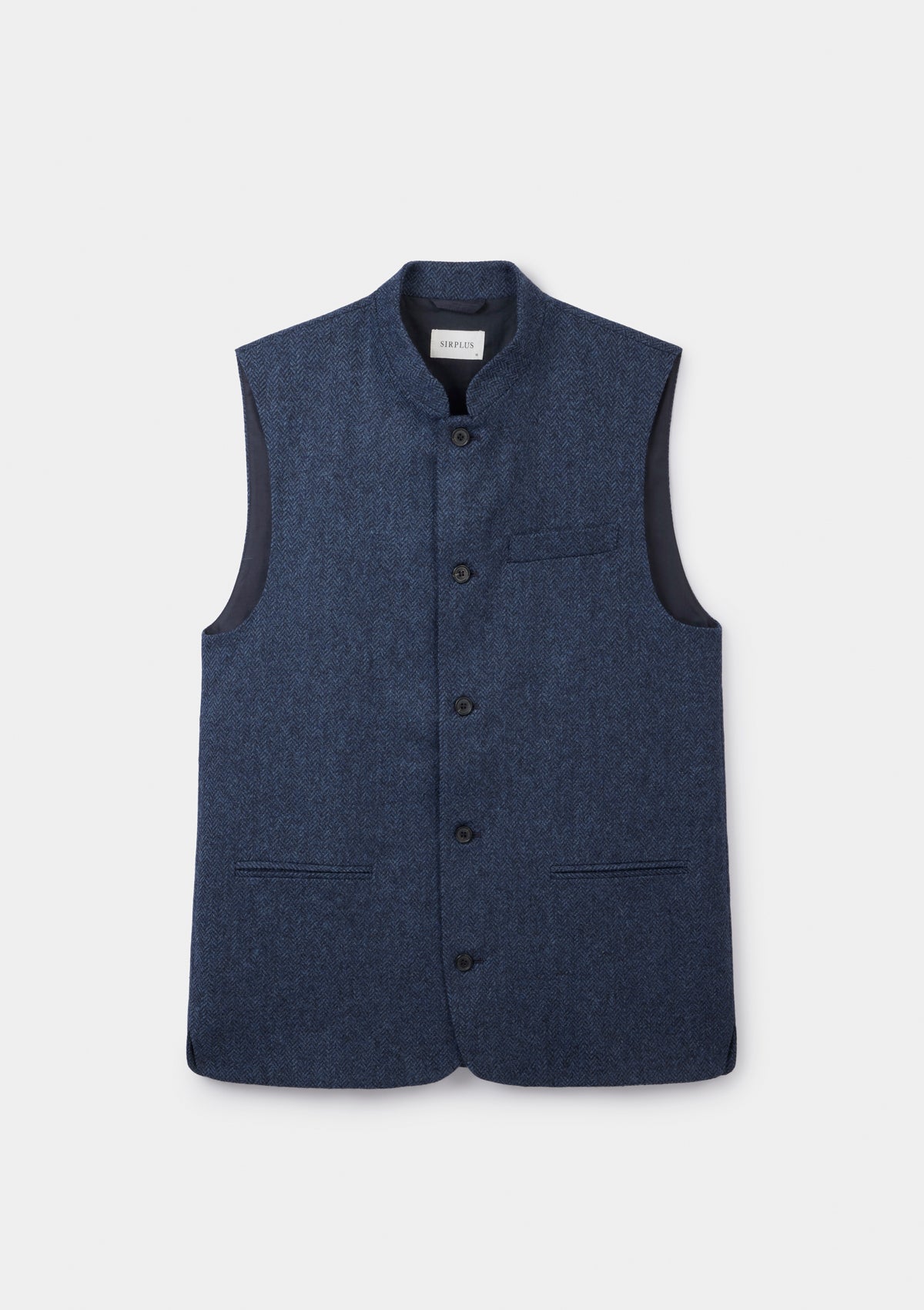 Denim Blue Surplus Herringbone Nehru Waistcoat, Nehru Waistcoat - SIRPLUS
