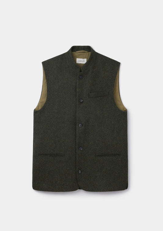 Juniper Green Herringbone Nehru Waistcoat, Nehru Waistcoat - SIRPLUS