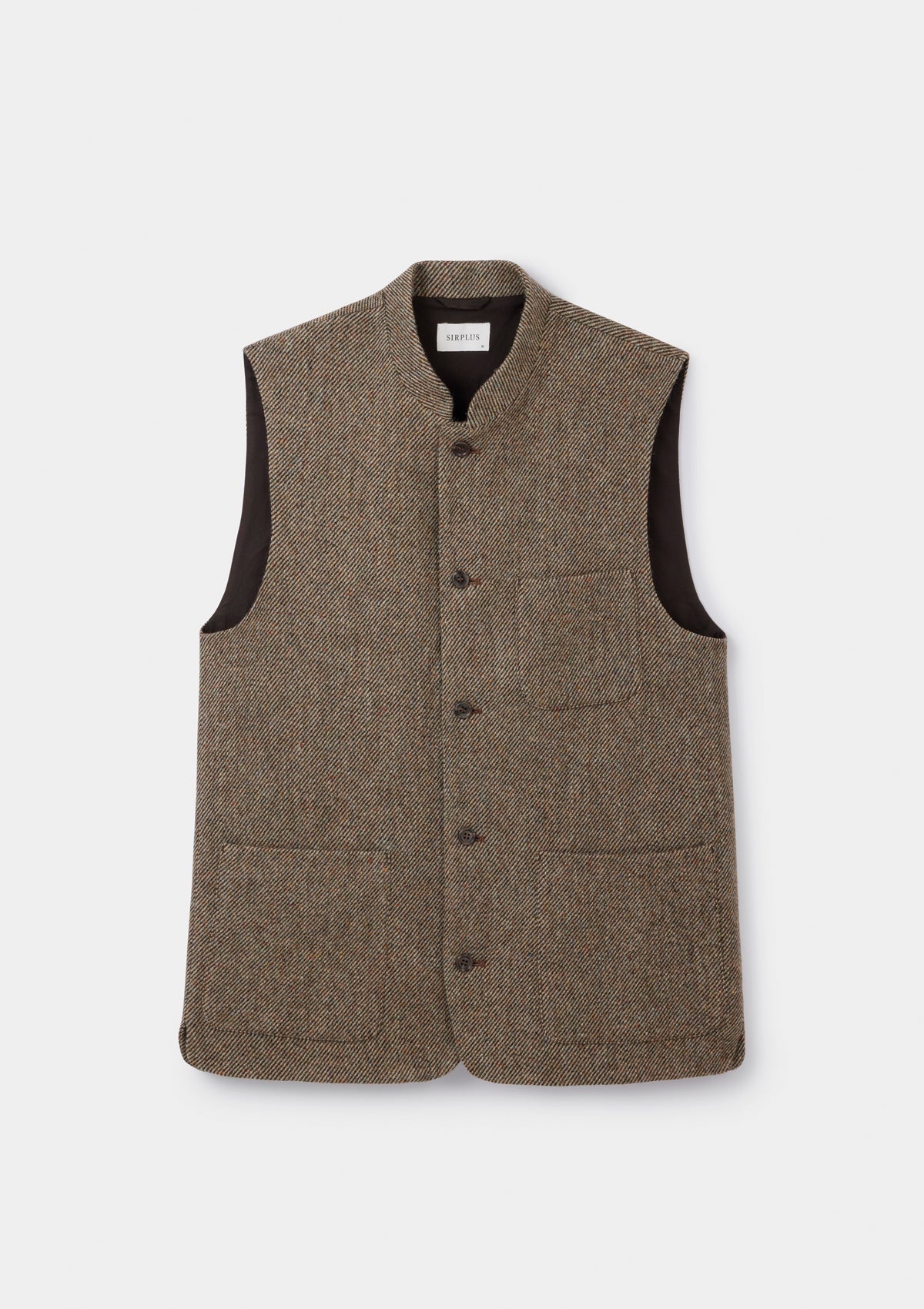 Peat Brown Twill Donegal Tweed Nehru Waistcoat, Nehru Waistcoat - SIRPLUS