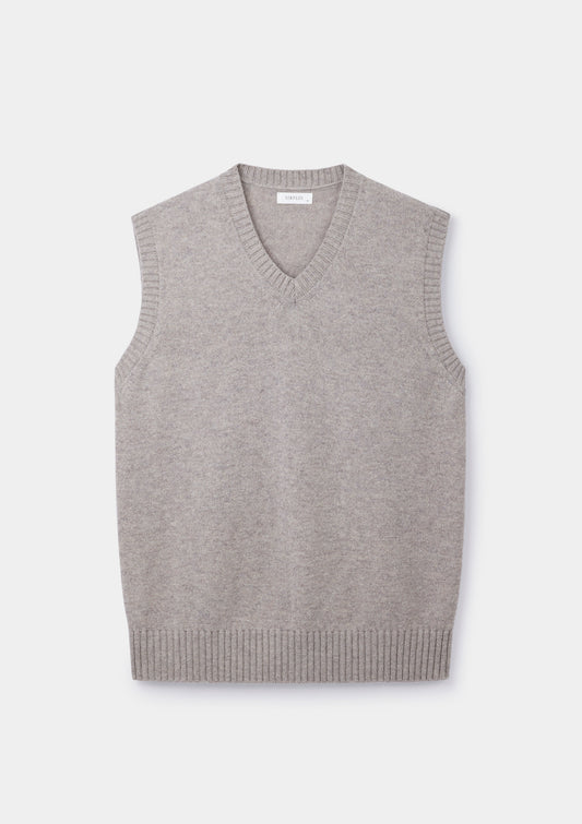 Oat Fine Lambswool Vest, Knit Vest - SIRPLUS