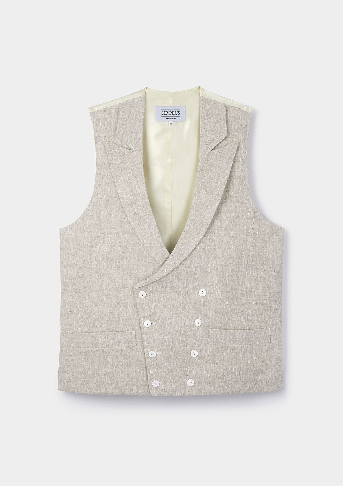 Oatmeal Peak Lapel Double Breasted Waistcoat, Double Breasted Waistcoats - SIRPLUS