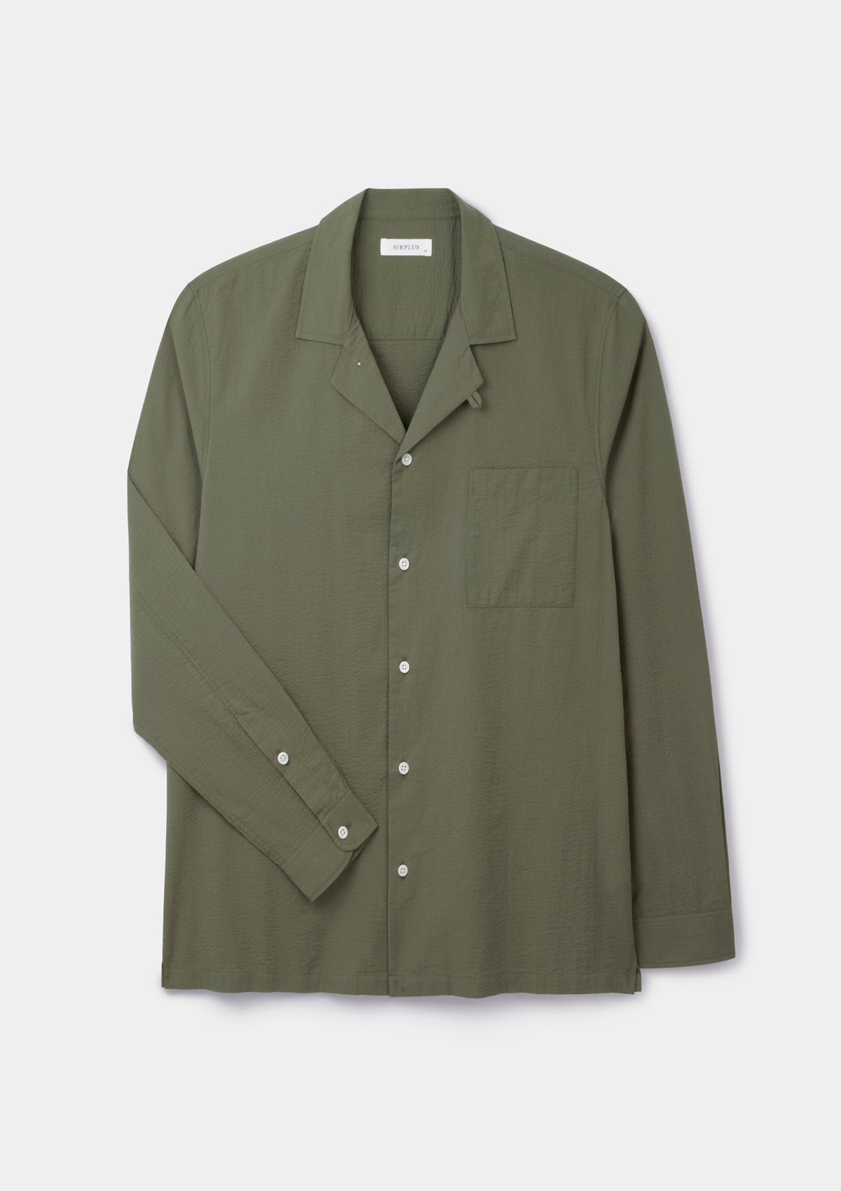 Olive Green Seersucker Long-Sleeved Cuban Shirt, Cuban Shirt - SIRPLUS