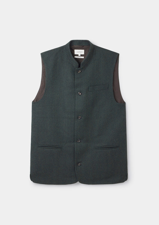 Pine Green Herringbone Nehru Waistcoat by SIRPLUS