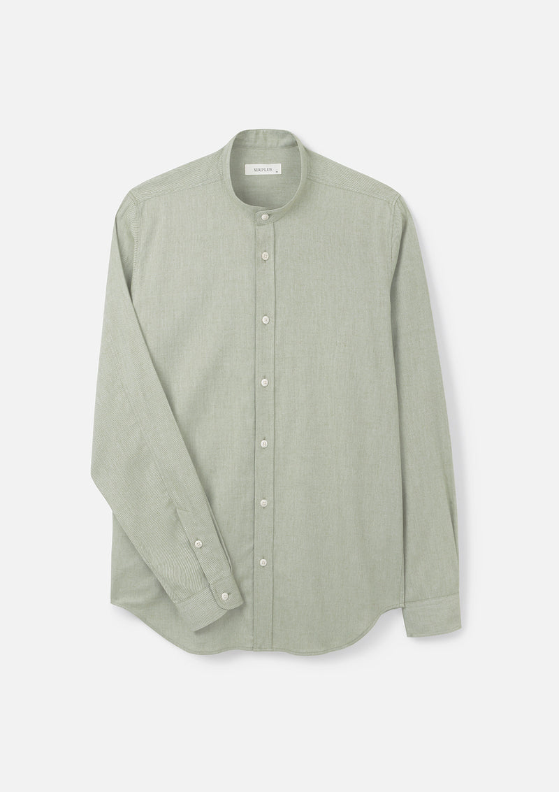 Pistachio Green Cotton Cashmere Grandad Shirt by SIRPLUS