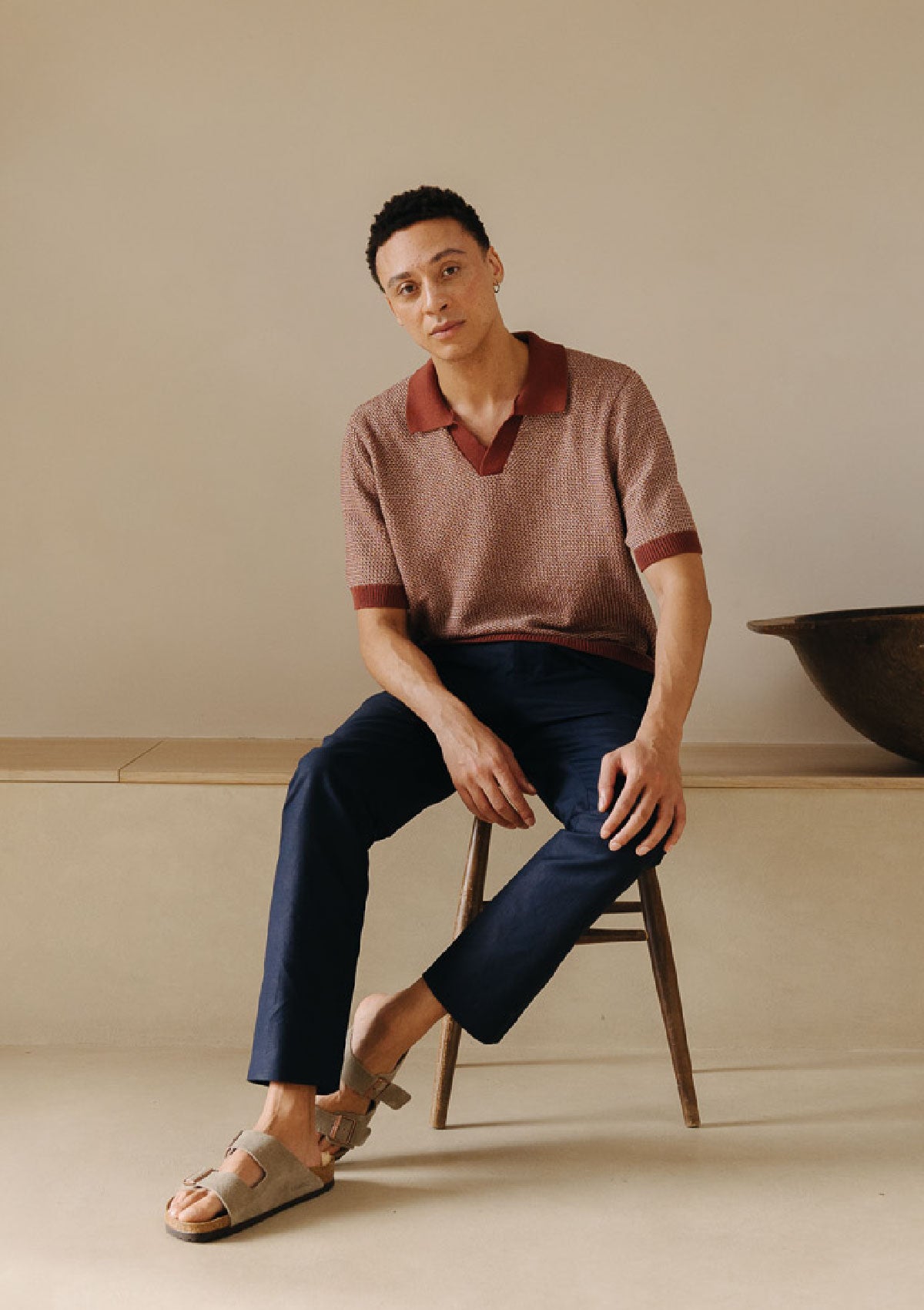 Rust Melange Knit Resort Polo, Polo Shirts - SIRPLUS
