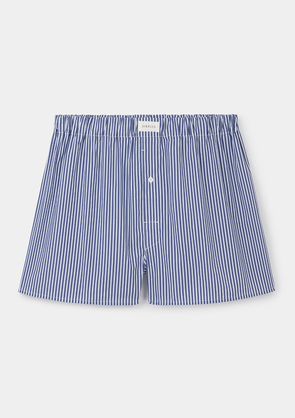 Dark Blue Stripe Cotton Boxer Shorts, Boxer Shorts - SIRPLUS