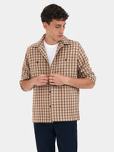 Beige Checked Wool Work Shirt, Overshirt - SIRPLUS