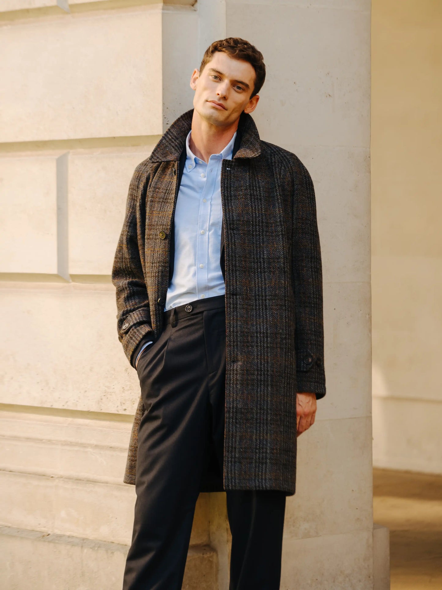 Blue Check Harris Tweed Wool Overcoat, Coats - SIRPLUS