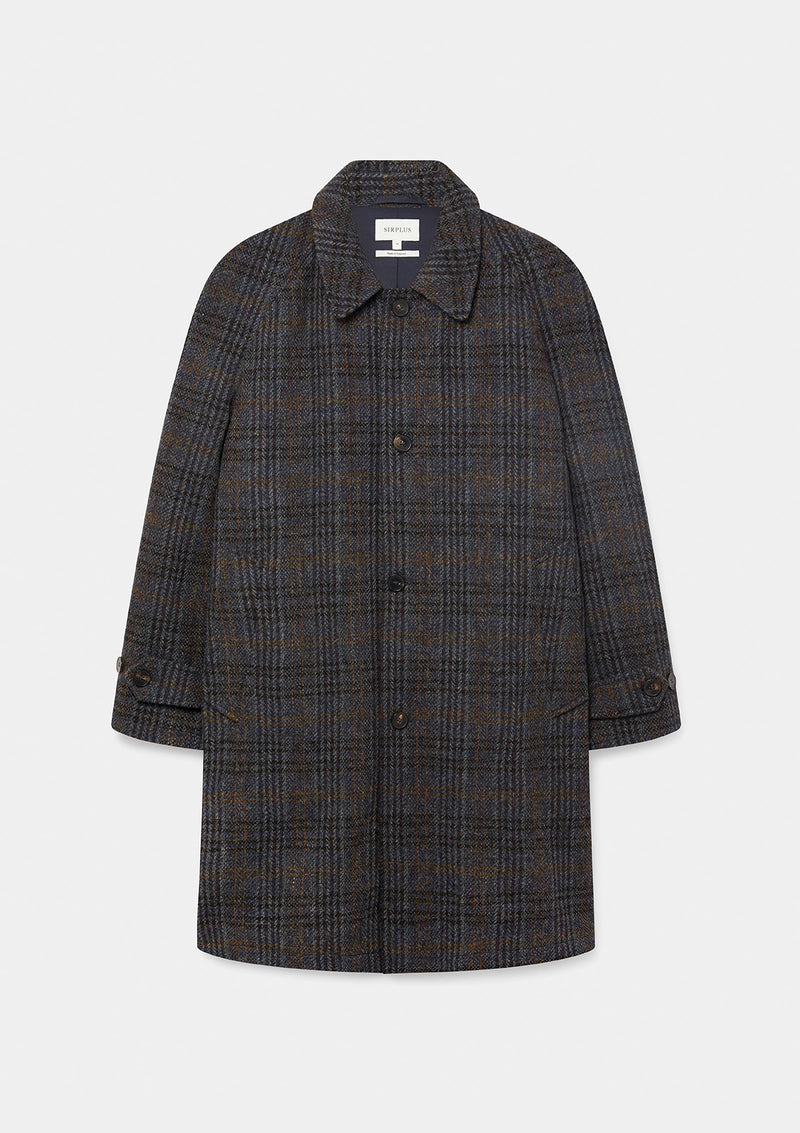 Blue Check Harris Tweed Wool Overcoat, Coats - SIRPLUS