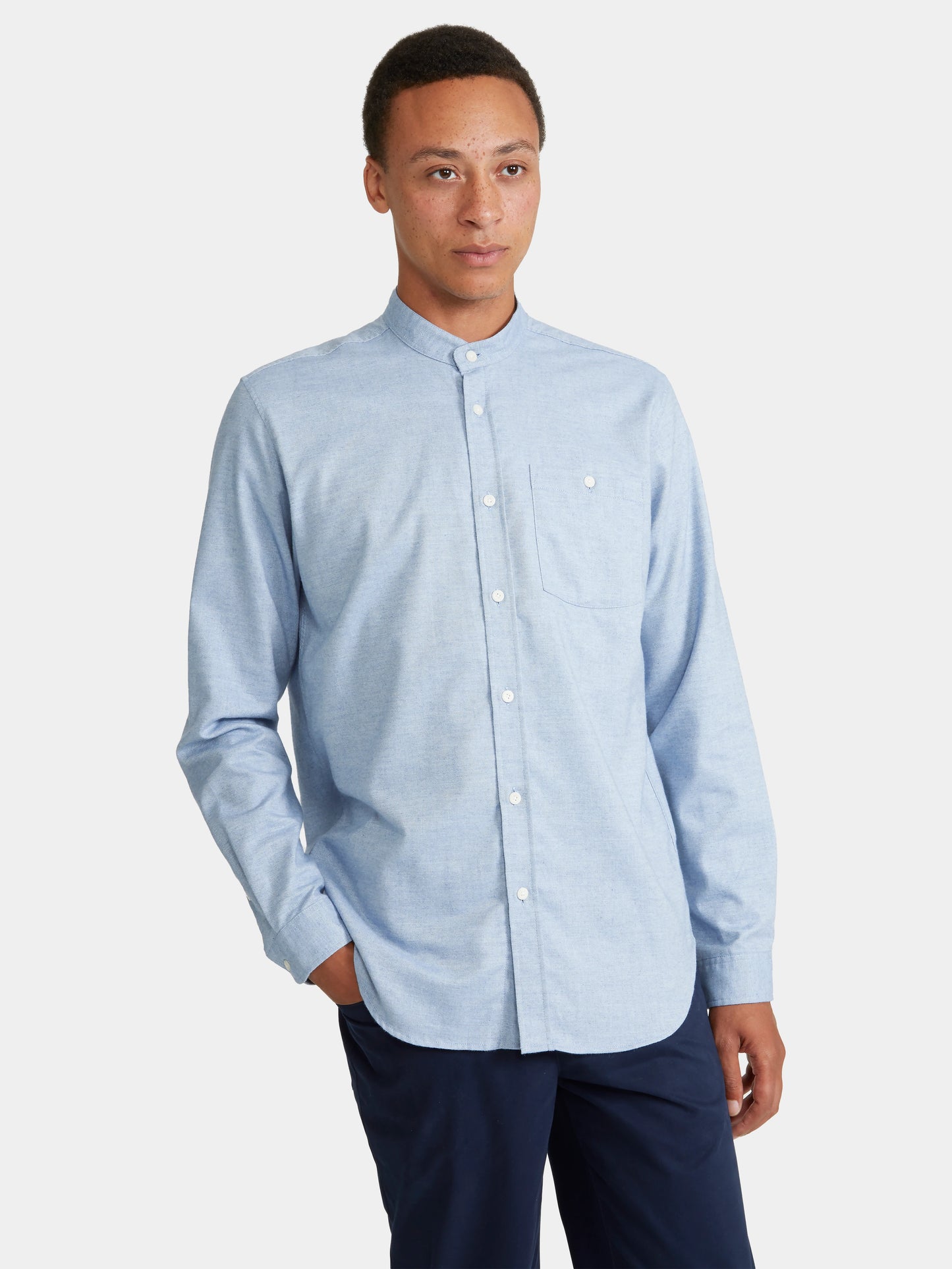 Blue Cotton Cashmere Grandad Shirt, Grandad Shirt - SIRPLUS