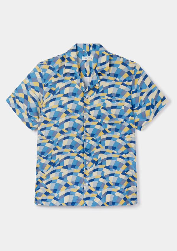 Blue Ecovero Mosaic Waves Cuban Shirt, Cuban Shirt - SIRPLUS