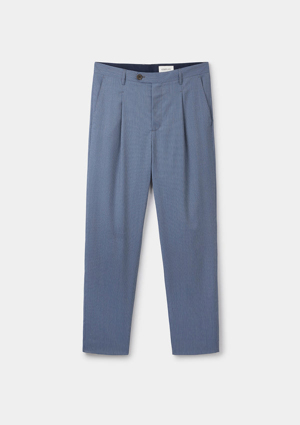 Blue Stripe Wool Pleated Trousers, Casual Trousers - SIRPLUS