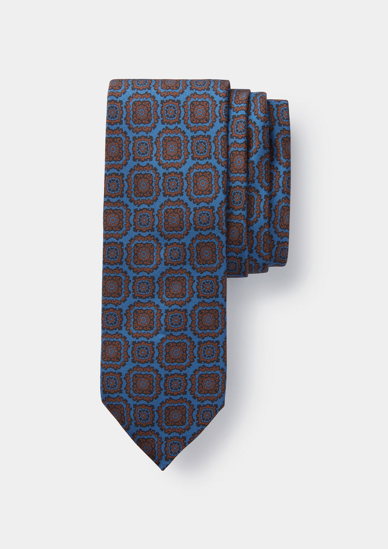 Blue and Brown Foulard Silk Tie, Ties - SIRPLUS