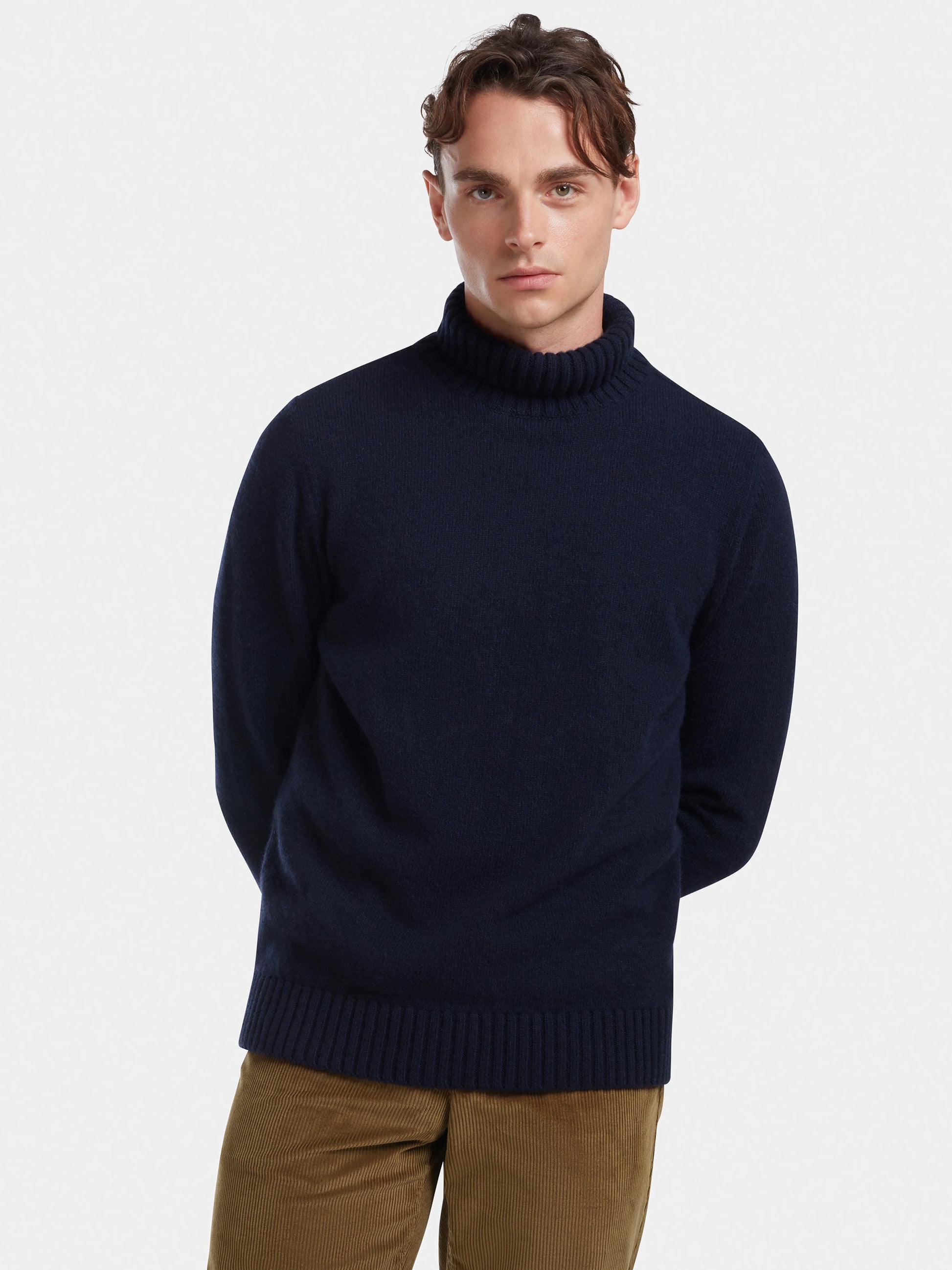 Navy Cashmere Roll Neck Jumper, Knitwear - SIRPLUS