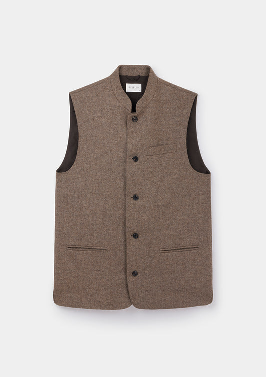 Chestnut Brown Herringbone Nehru Waistcoat