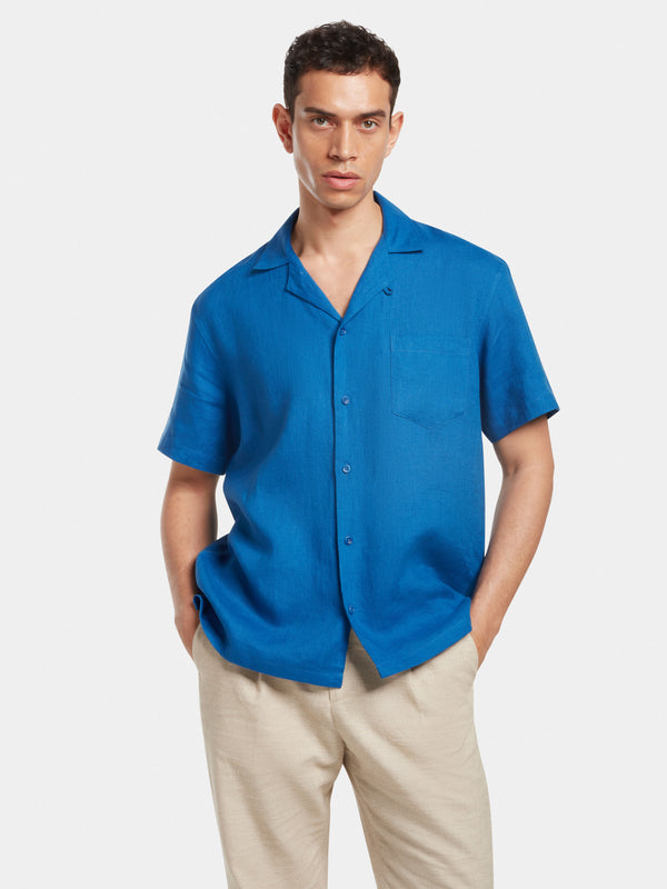 Cobalt Blue Linen Cuban Shirt, Cuban Shirt - SIRPLUS