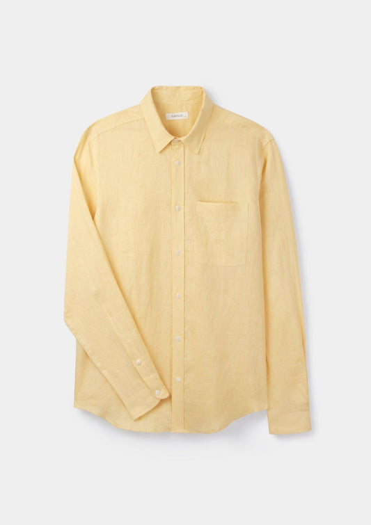 Cornfield Yellow Linen Collared Shirt, Collar Shirts - SIRPLUS