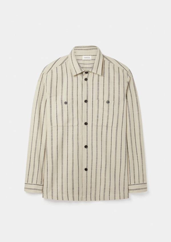 Cream Hickory Stripe Cotton Work Shirt, Overshirt - SIRPLUS