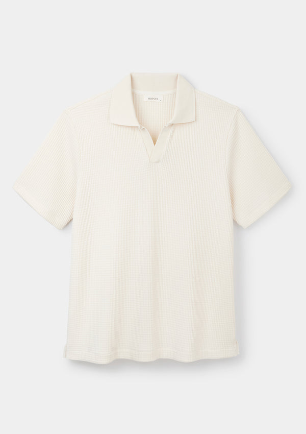Cream Jersey Waffle Resort Polo, Polo Shirts - SIRPLUS