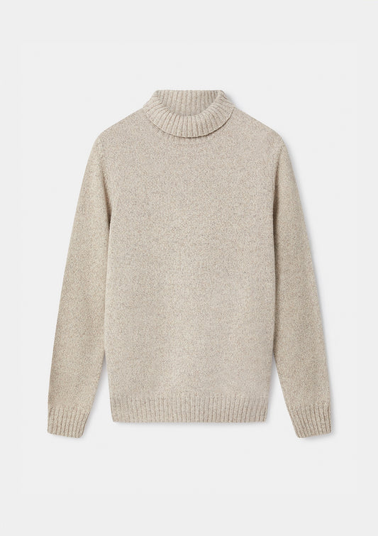 Cream Melange Roll Neck Jumper, Knitwear - SIRPLUS