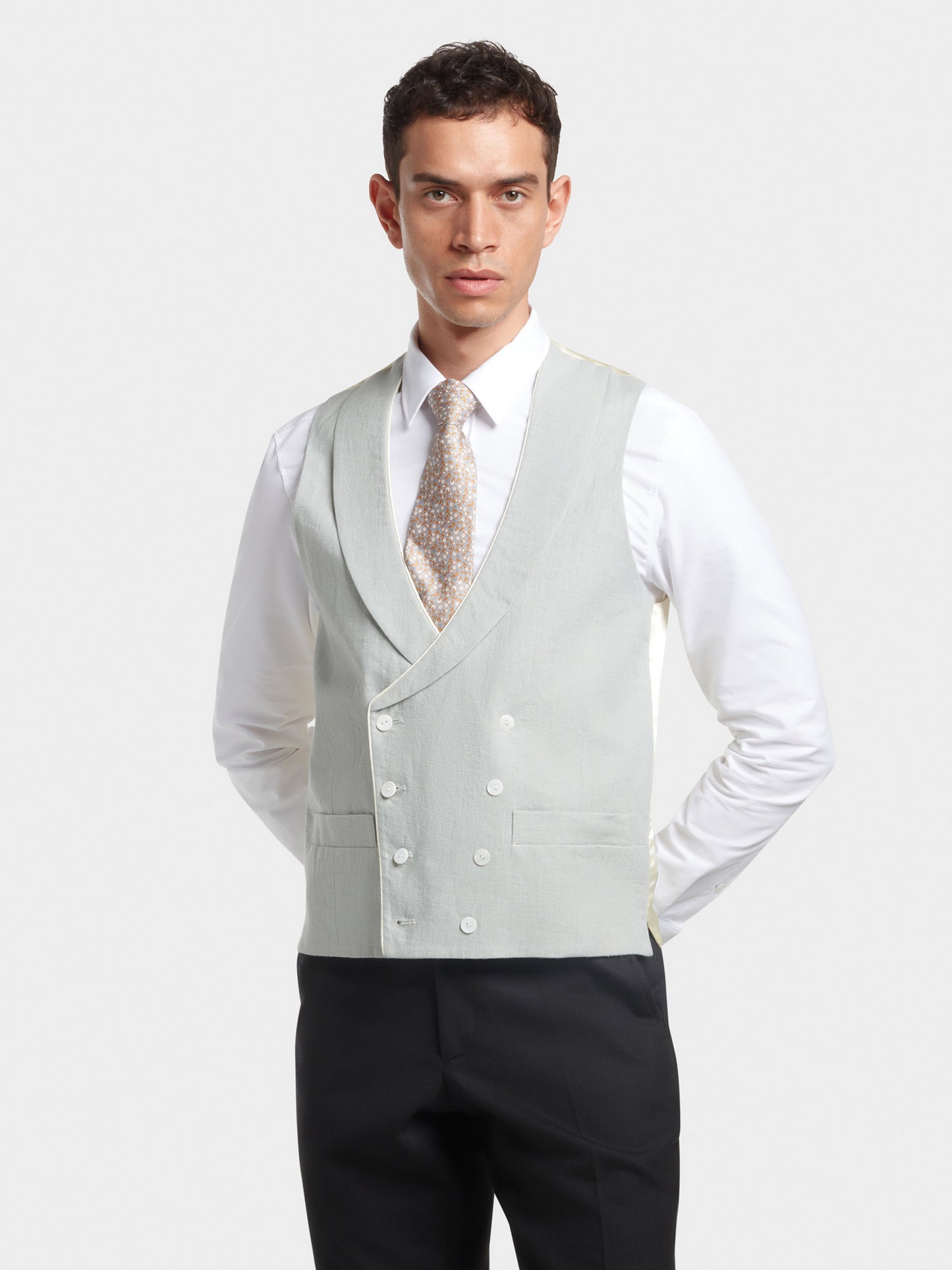 Duck Egg Shawl Lapel Double Breasted Waistcoat, Double Breasted Waistcoats - SIRPLUS