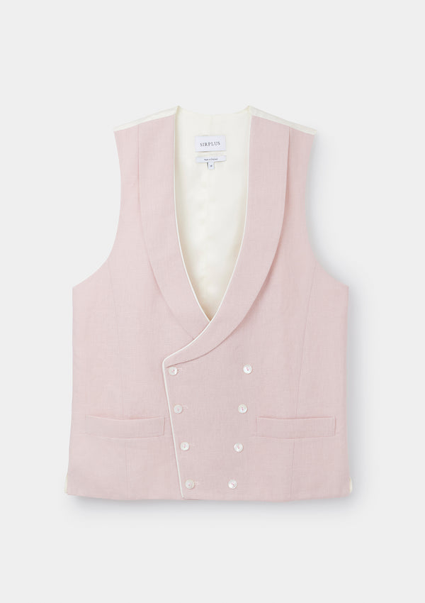 Dusty Pink Shawl Lapel Double Breasted Waistcoat, Double Breasted Waistcoats - SIRPLUS