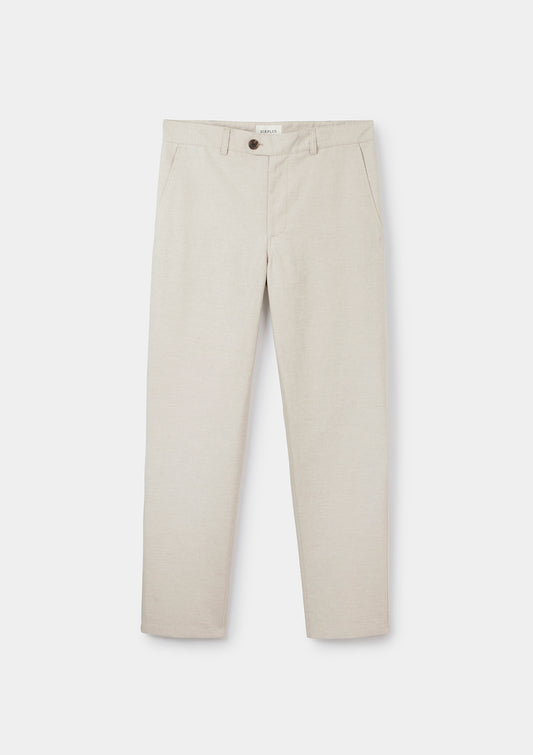 Ecru Cotton Linen Chinos, Casual Trousers - SIRPLUS