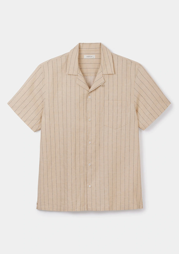 Ecru Pinstripe Cotton Cuban Shirt, Cuban Shirt - SIRPLUS