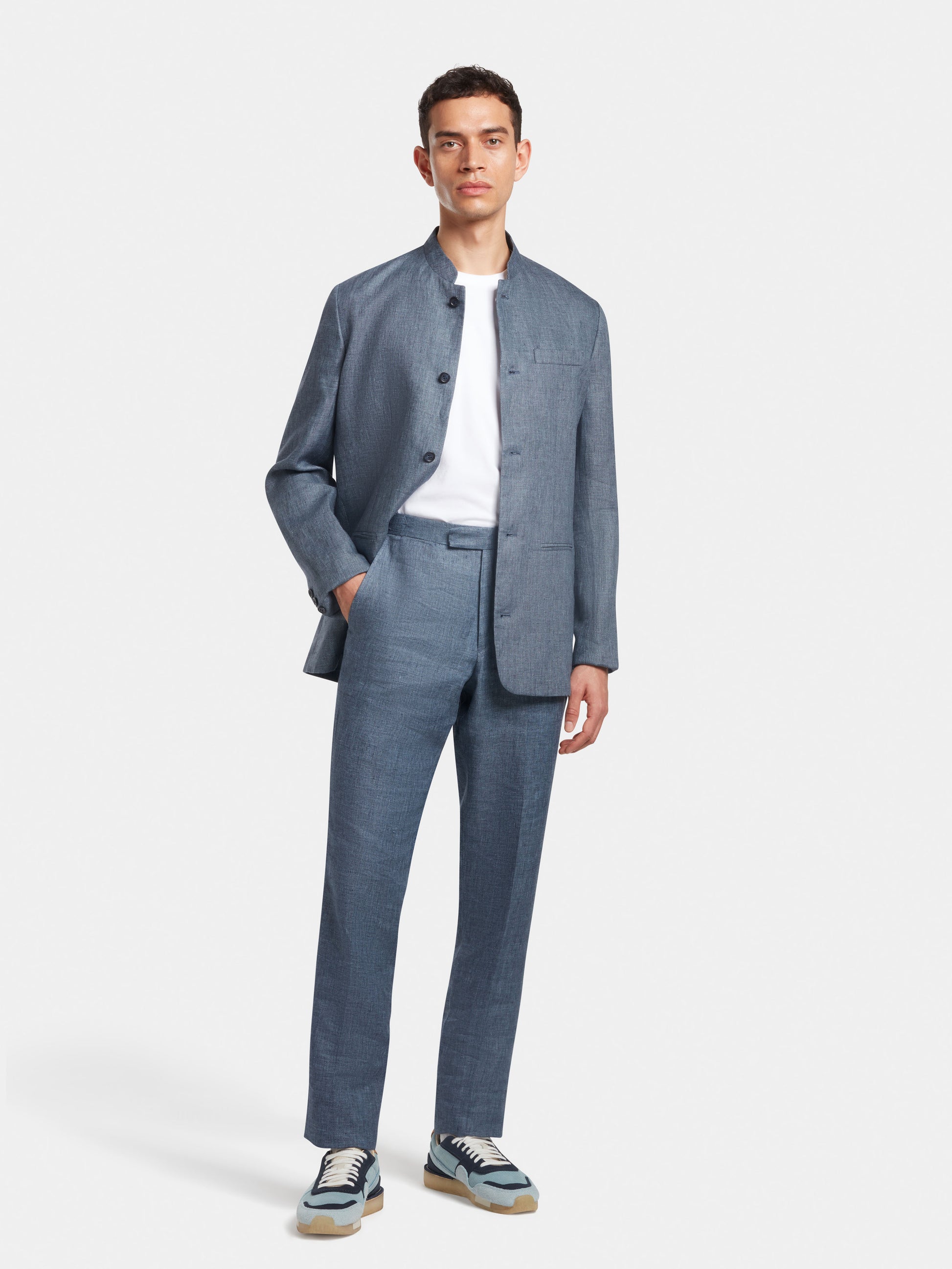 French Blue Linen Formal Trousers, Formal Trousers - SIRPLUS