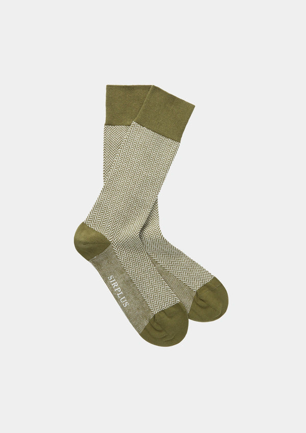 Green Cotton Herringbone Socks, Socks - SIRPLUS