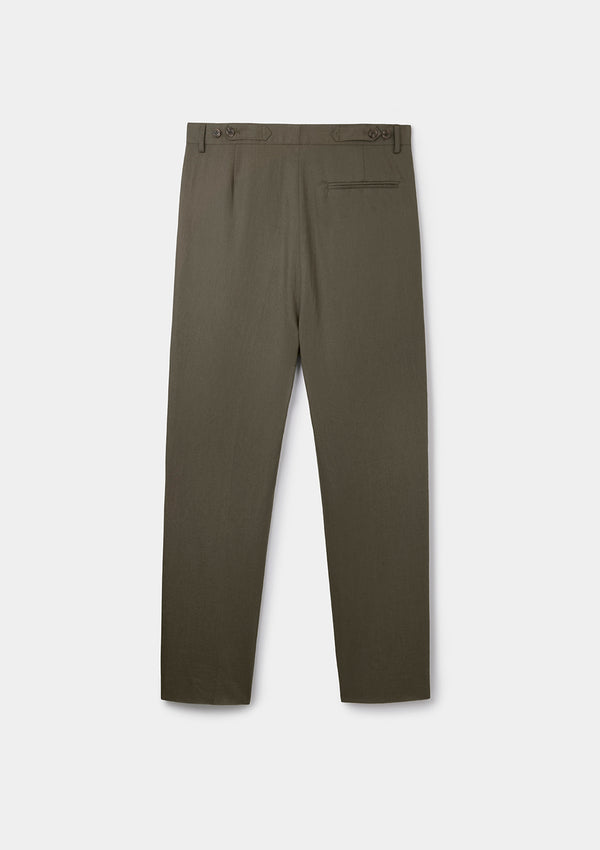 Green Cotton Linen Pleated Trousers, Casual Trousers - SIRPLUS
