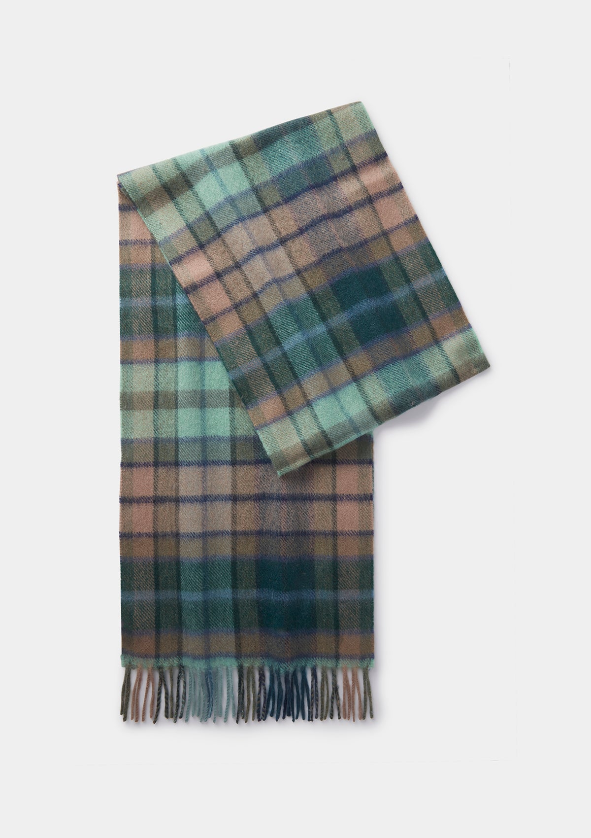 Green & Beige Tartan Cashmere Scarf, Scarf - SIRPLUS