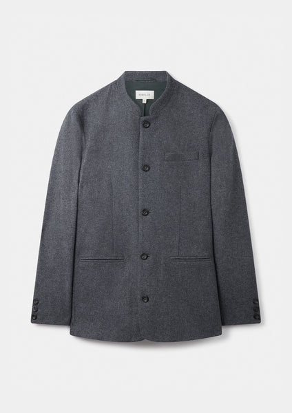 Grey Melange Wool Cashmere Nehru Jacket