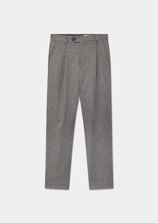 Grey Salt & Pepper Wool High-Waisted Pleated Trousers, Casual Trousers - SIRPLUS