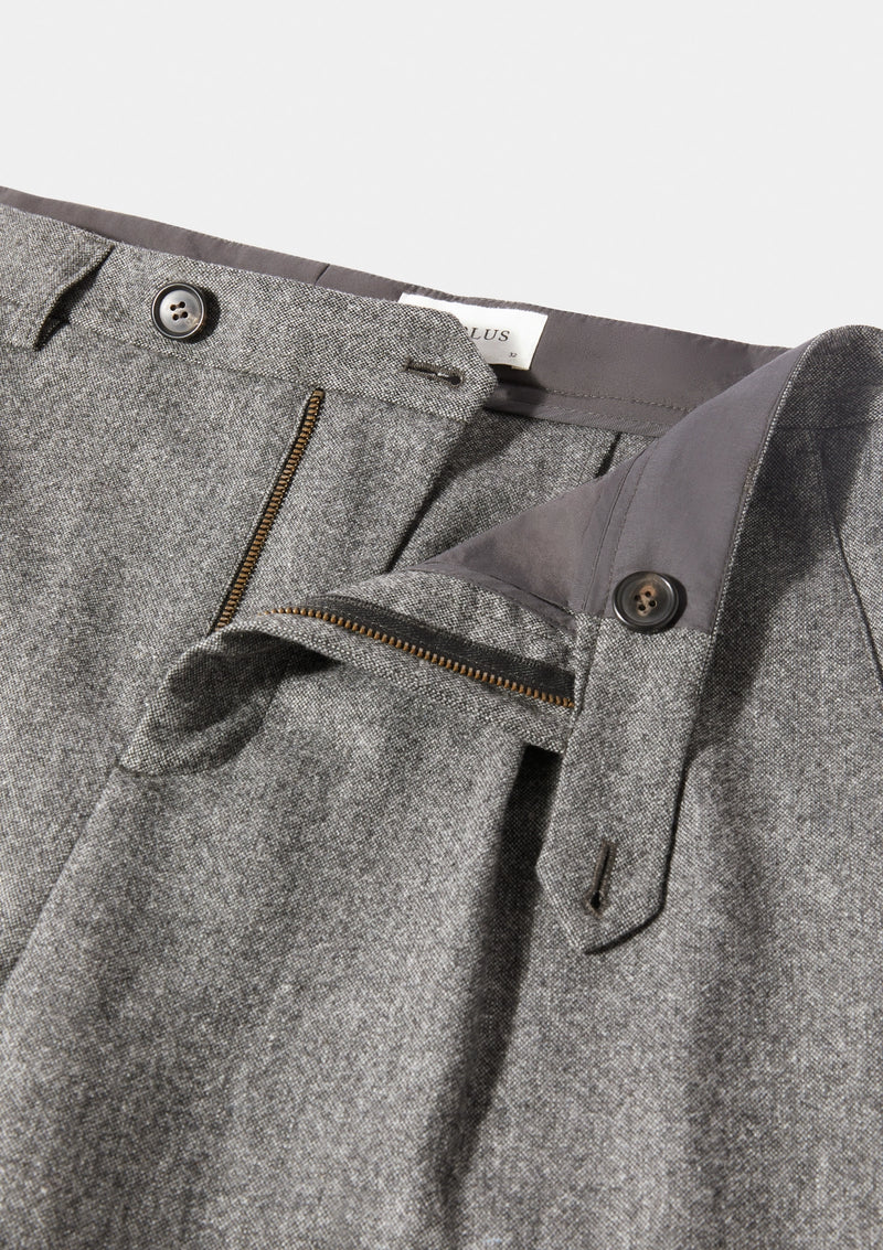 Grey Salt & Pepper Wool Pleated Trousers, Casual Trousers - SIRPLUS