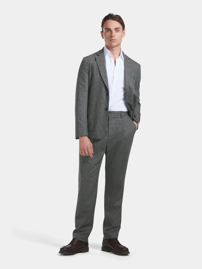 Grey Salt & Pepper Wool High-Waisted Pleated Trousers, Casual Trousers - SIRPLUS