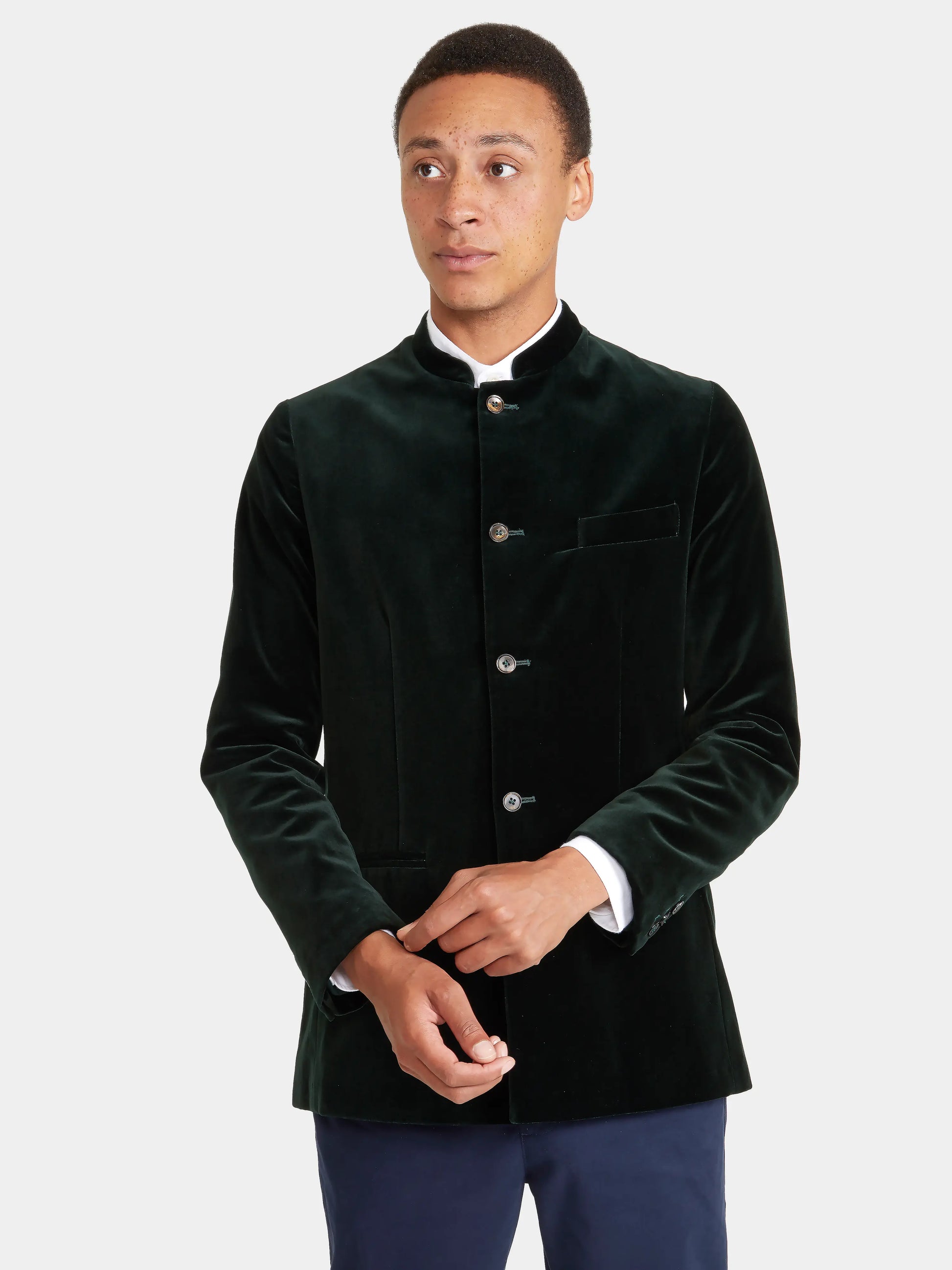 Ivy Green Organic Velvet Nehru Jacket, Nehru Jackets - SIRPLUS