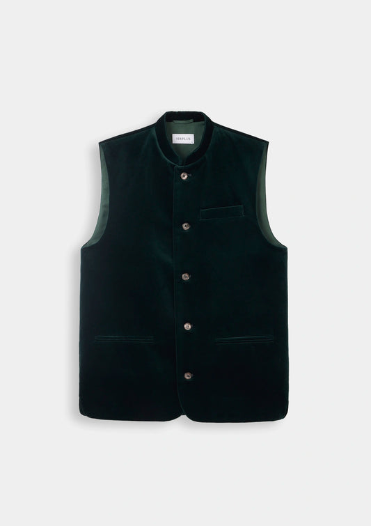 Forest Green Organic Velvet Nehru Waistcoat