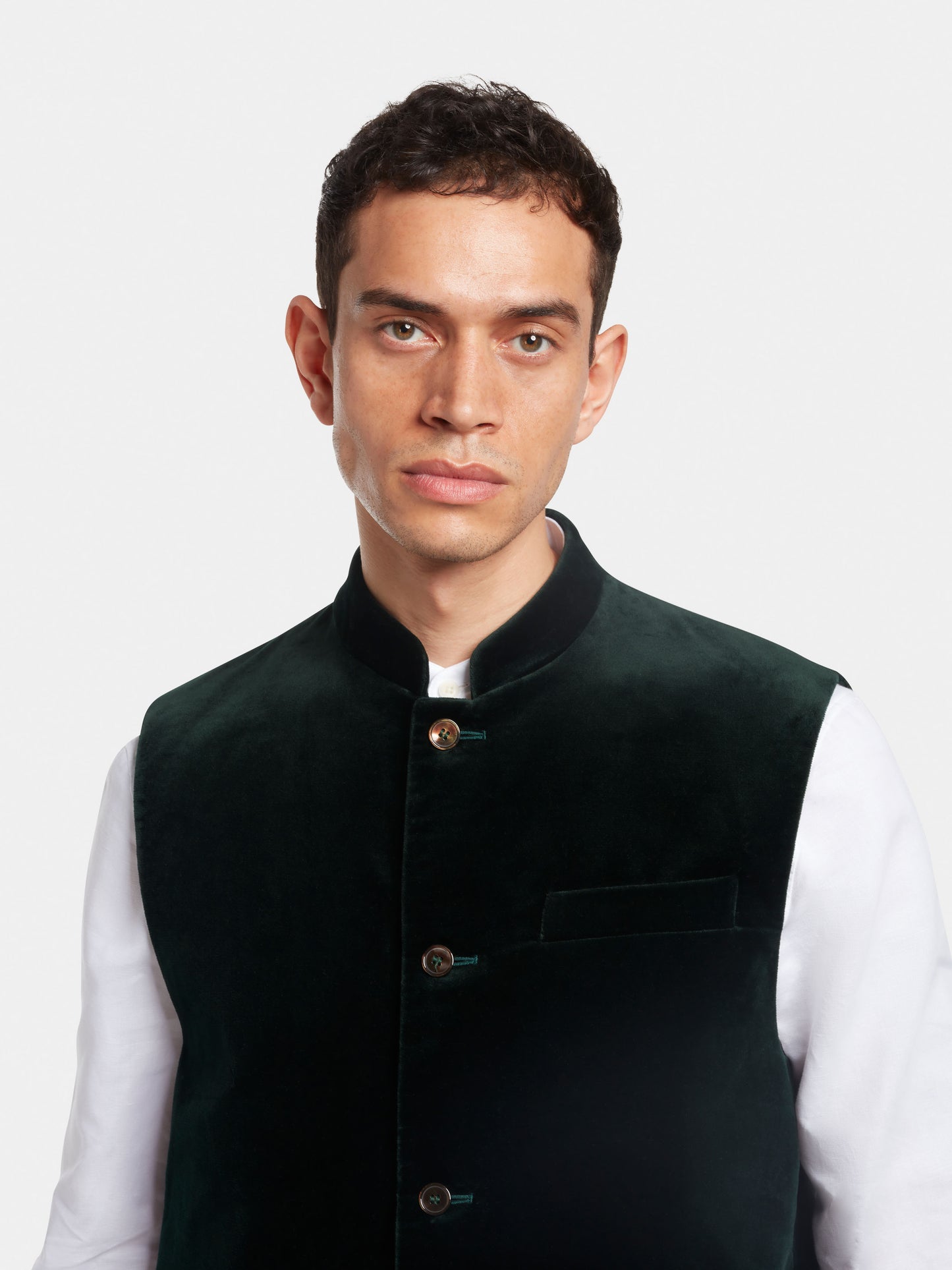 Ivy Green Organic Velvet Nehru Waistcoat, Nehru Waistcoats - SIRPLUS