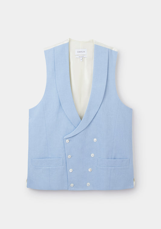 Light Blue Shawl Lapel Double-Breasted Waistcoat, Double Breasted Waistcoats - SIRPLUS