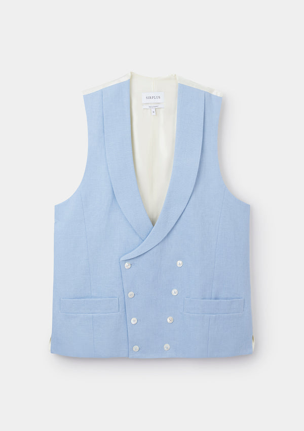 Light Blue Shawl Lapel Double-Breasted Waistcoat, Double Breasted Waistcoats - SIRPLUS