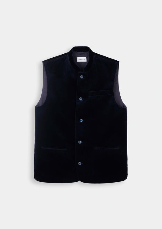 Midnight Navy Organic Velvet Nehru Waistcoat, Nehru Waistcoats - SIRPLUS